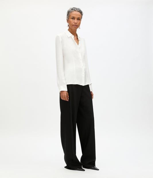 Another Tomorrow Silk Fitted Blouse in Off White – Silk Women's Top