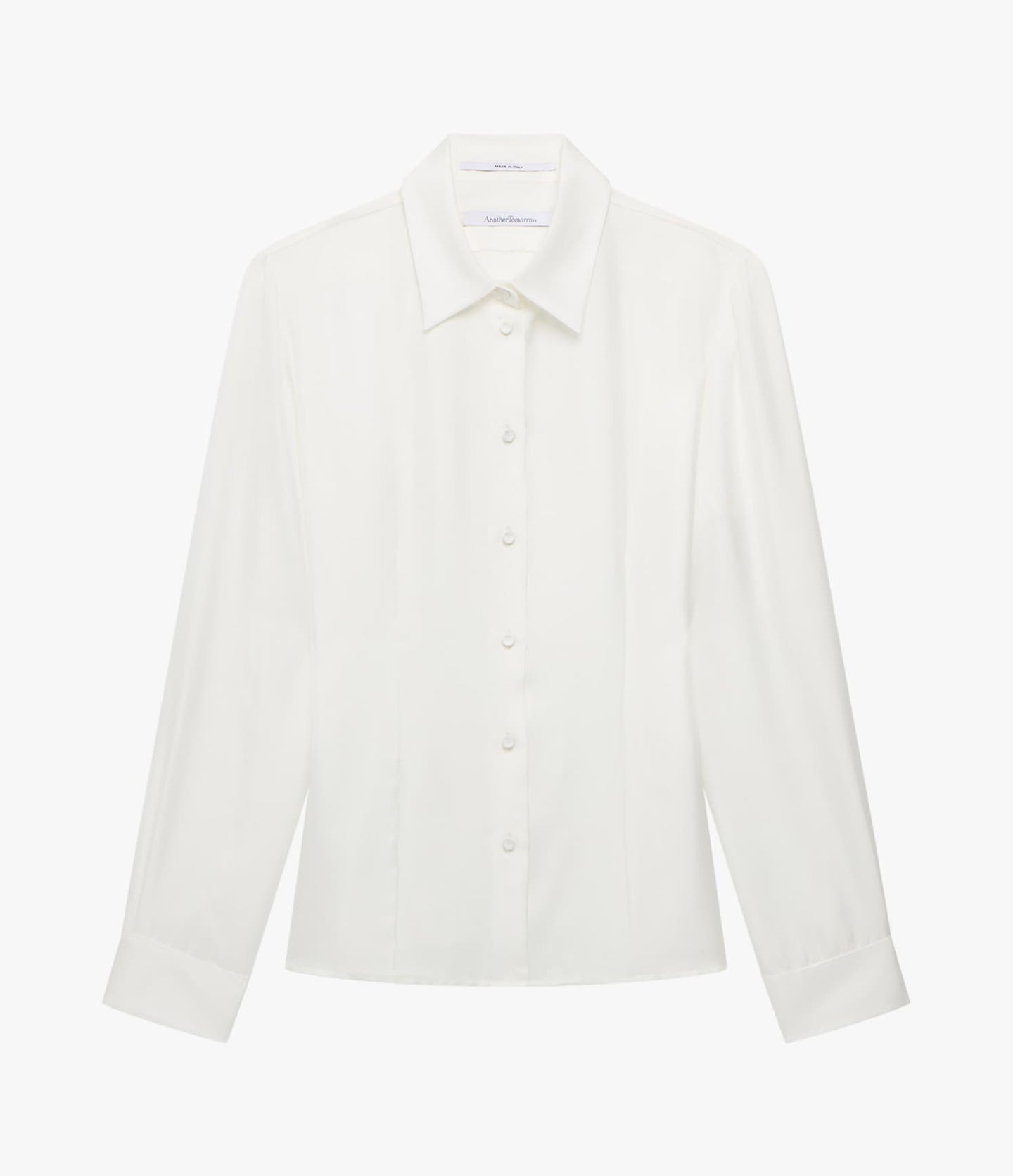 Another Tomorrow Silk Fitted Blouse in Off White – Silk Women's Top