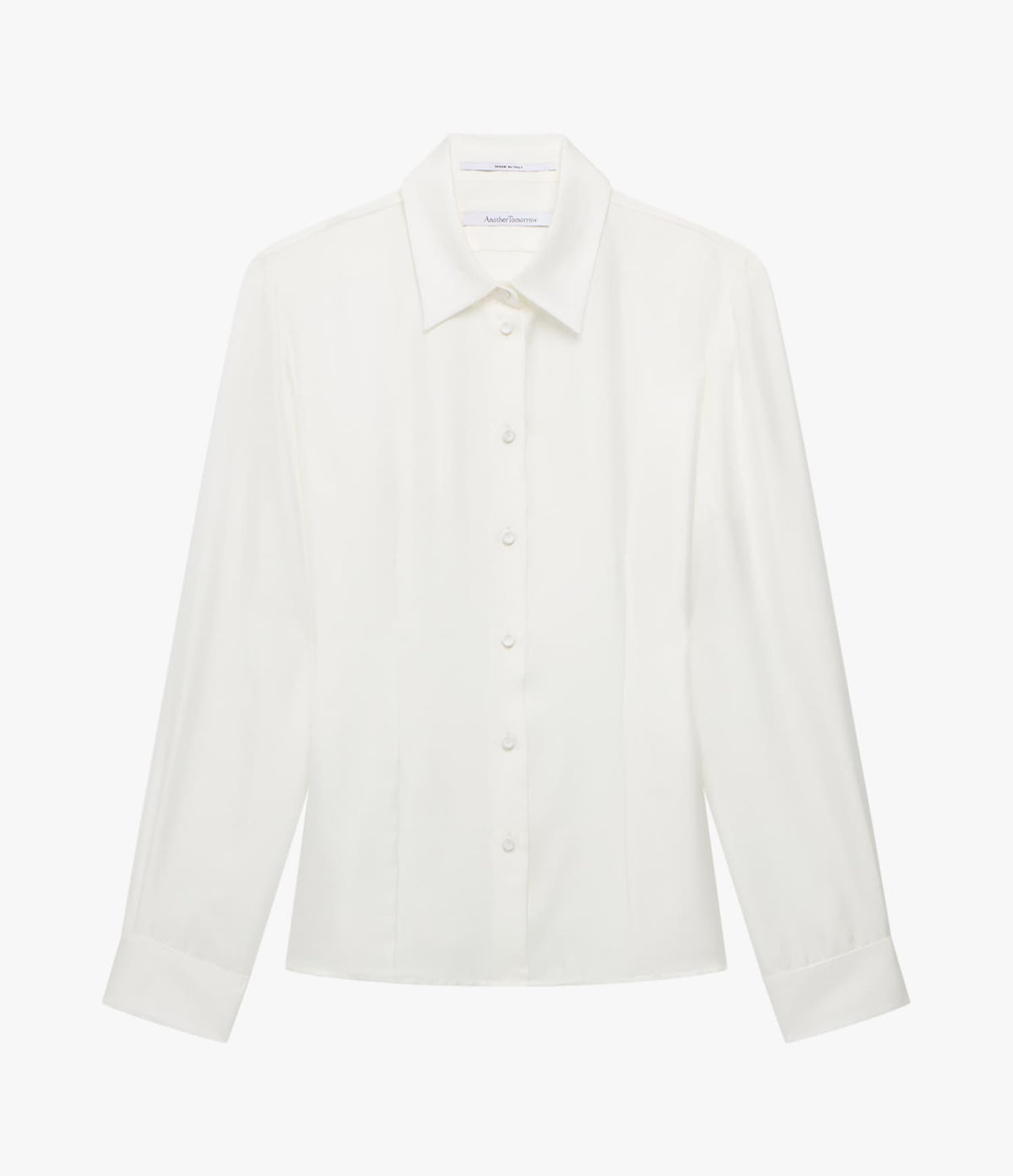 Another Tomorrow Silk Fitted Blouse in Off White – Silk Women's Top