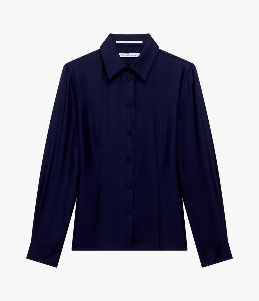 Another Tomorrow Silk Fitted Blouse in Indigo – Silk Women's Top