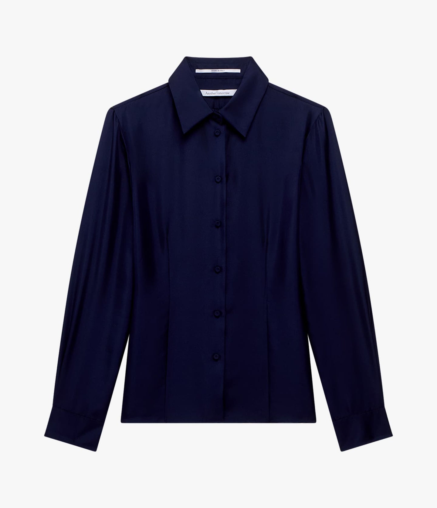 Another Tomorrow Silk Fitted Blouse in Indigo – Silk Women's Top