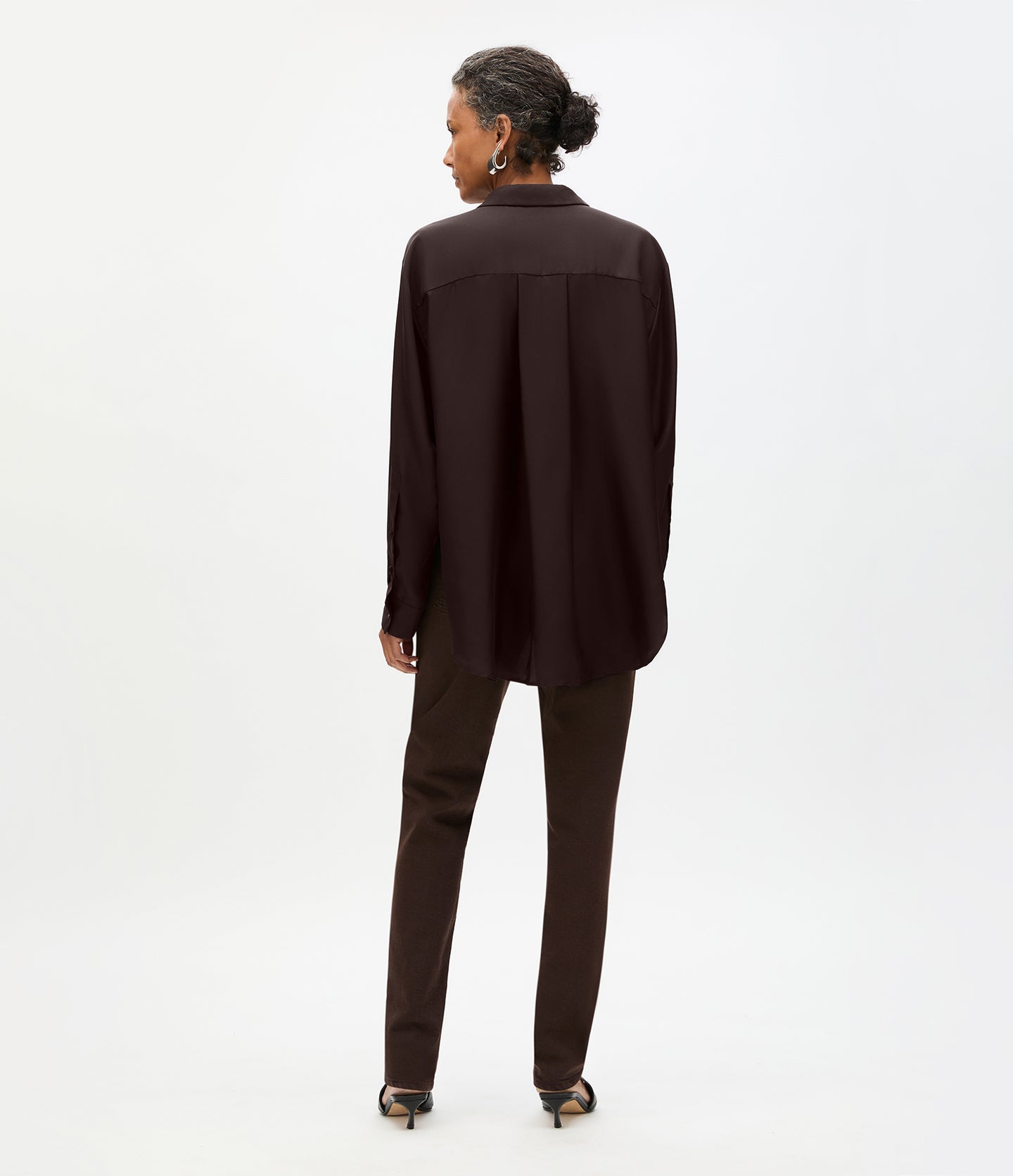 Silk Pleat Back Shirt | Chocolate