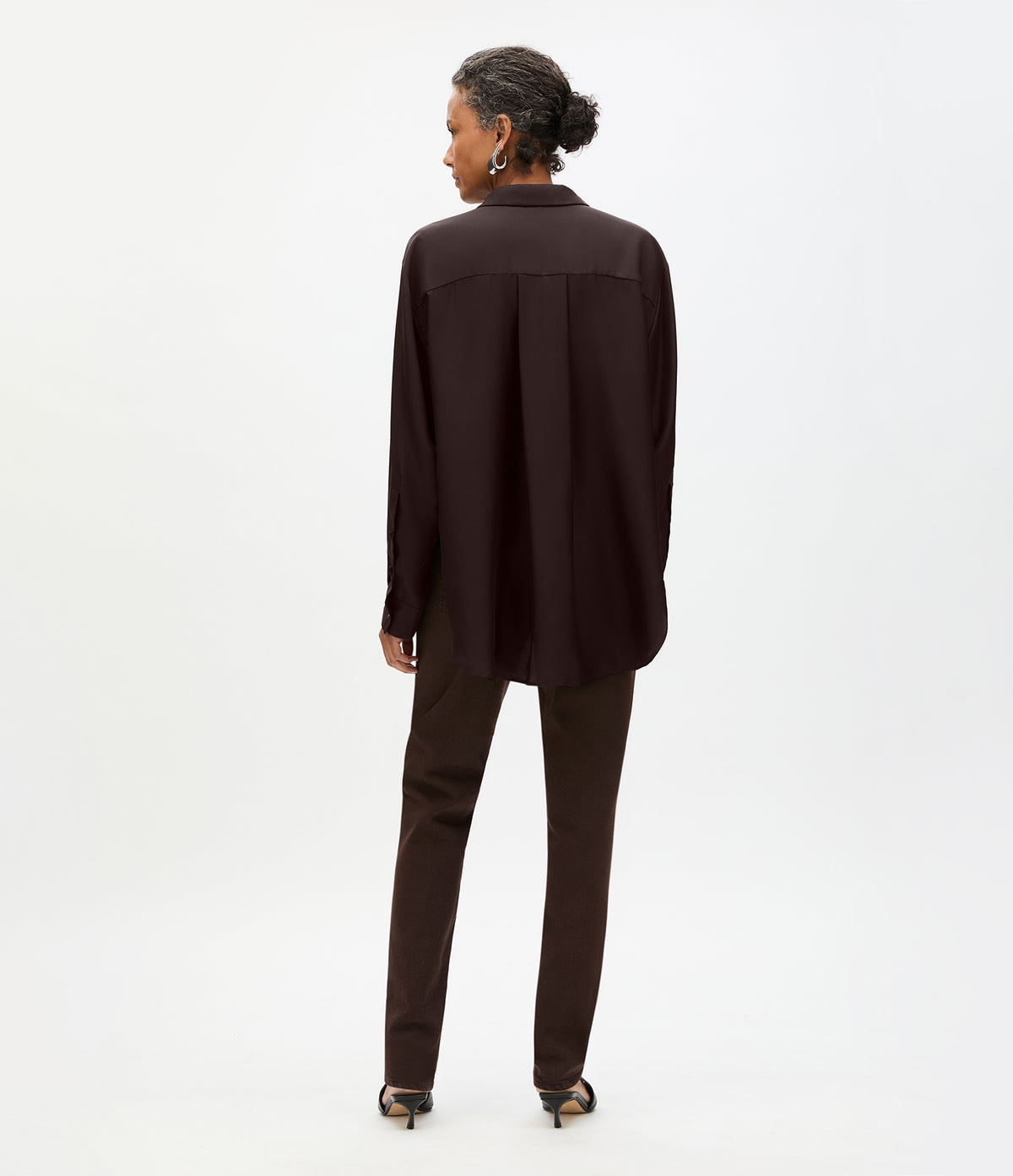 Another Tomorrow Silk Pleat Back Shirt in Chocolate – Silk Women's Top