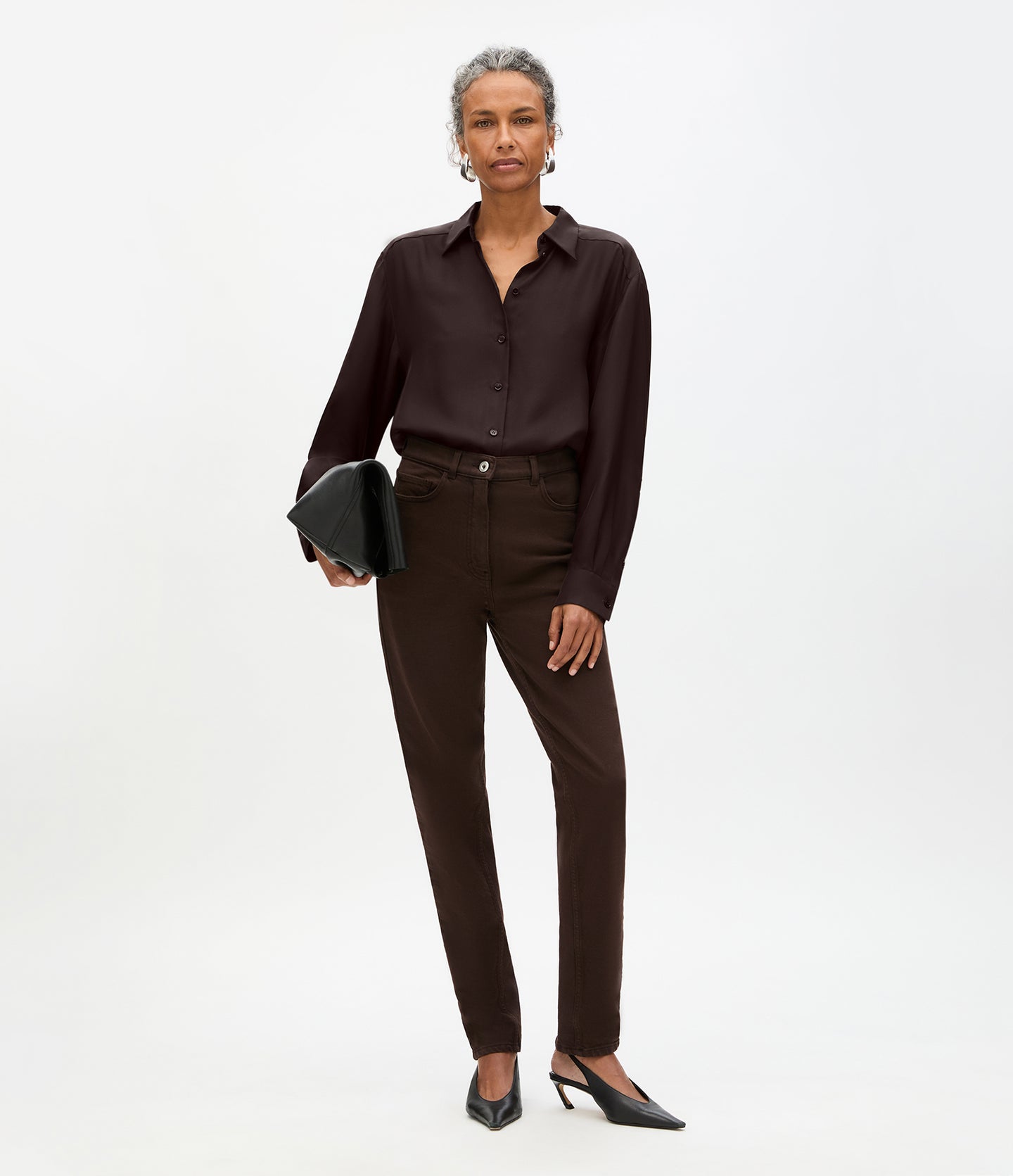 Silk Pleat Back Shirt | Chocolate
