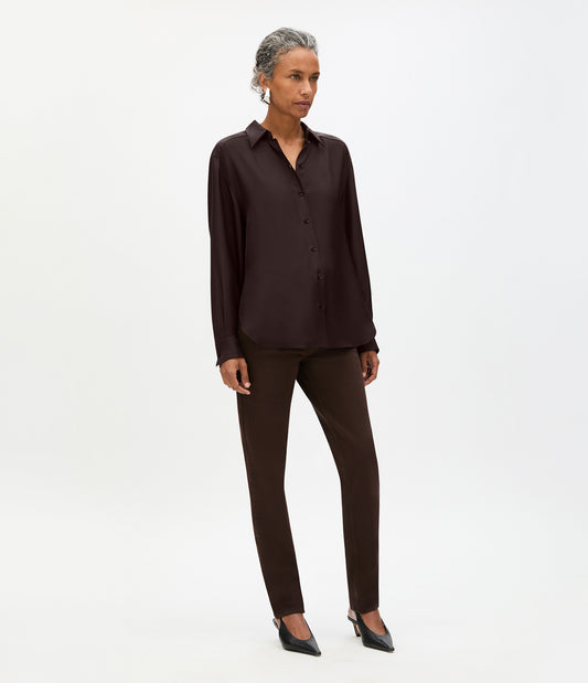 Another Tomorrow Silk Pleat Back Shirt in Chocolate – Silk Women's Top