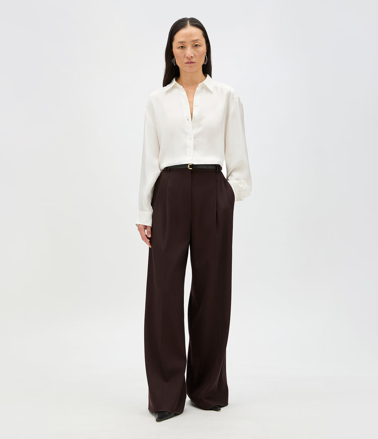 Another Tomorrow Silk Pleat Back Shirt in Off White – Silk Women's Top