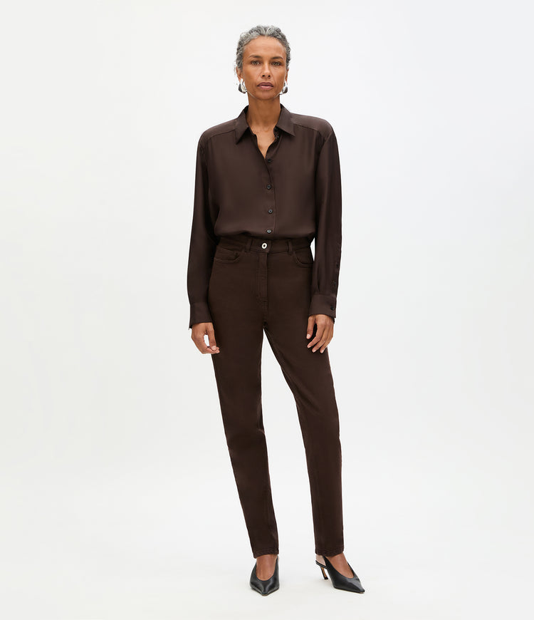 Another Tomorrow Slim Denim Pant in Dark Chocolate – Denim Women's Trousers