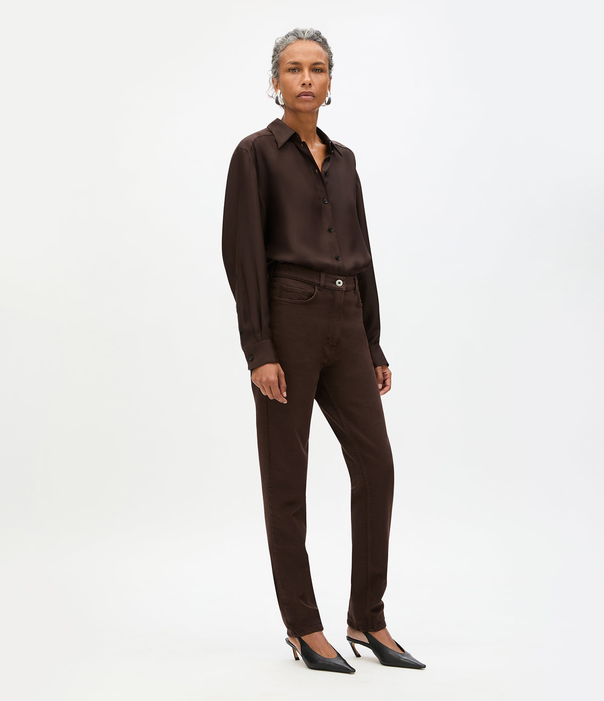 Another Tomorrow Slim Denim Pant in Dark Chocolate – Denim Women's Trousers