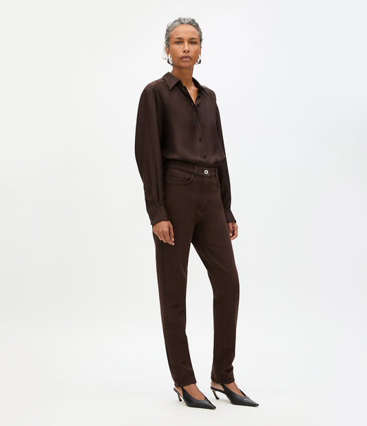 Another Tomorrow Slim Denim Pant in Dark Chocolate – Denim Women's Trousers