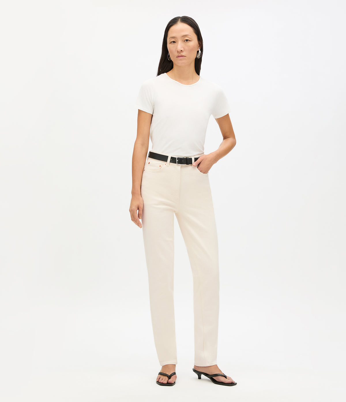 Another Tomorrow Slim Denim Pant in Ecru – Denim Women's Trousers
