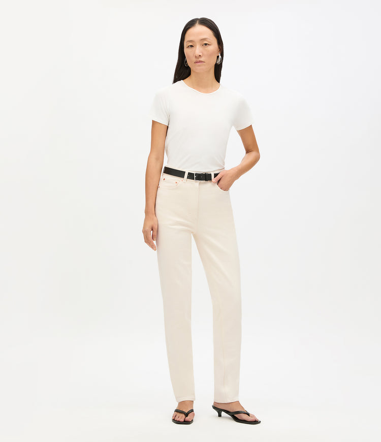 Another Tomorrow Slim Denim Pant in Ecru – Denim Women's Trousers