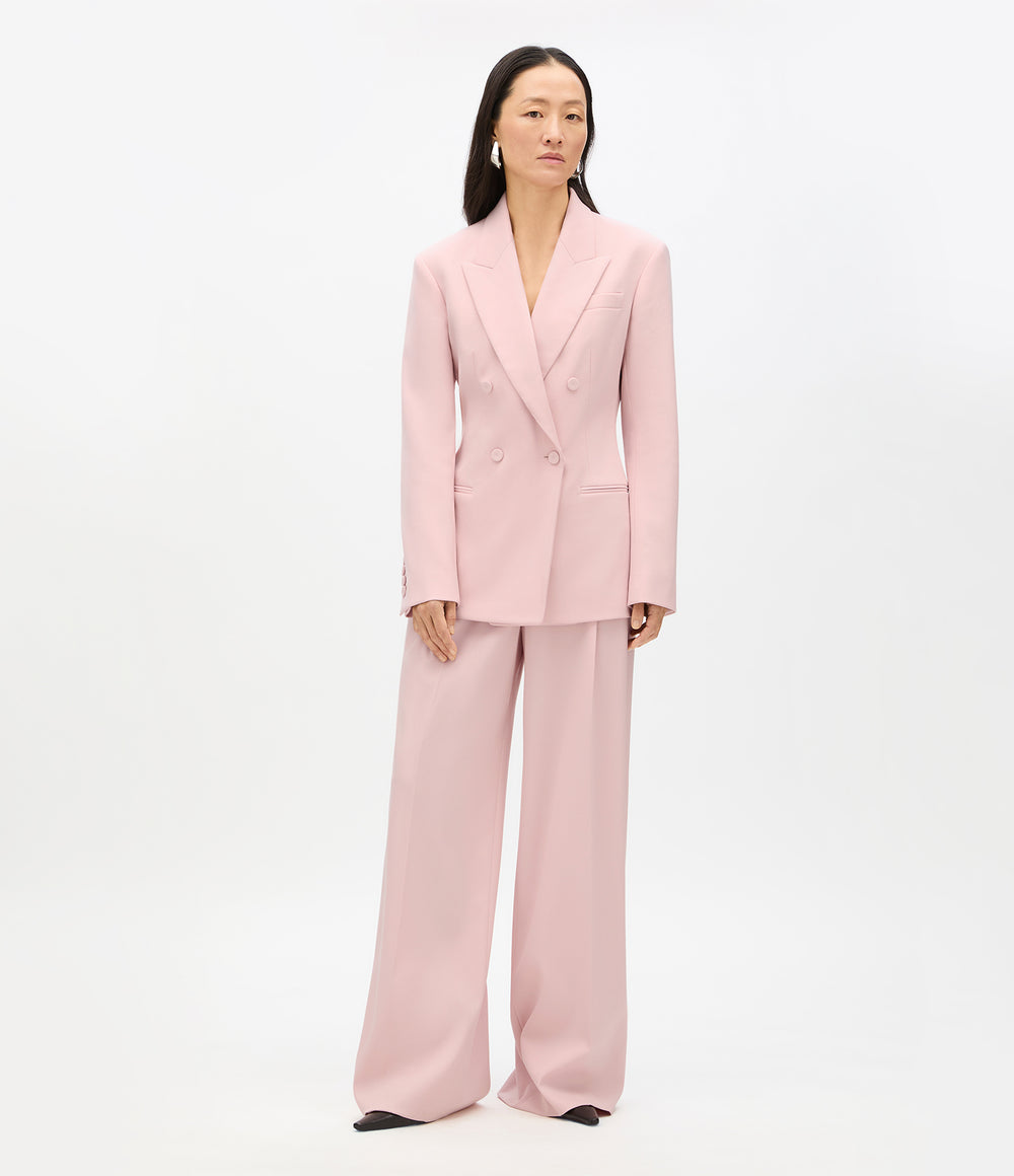 Another Tomorrow Tailored Double Breasted Jacket in Lotus Pink – Wool Women's Jacket