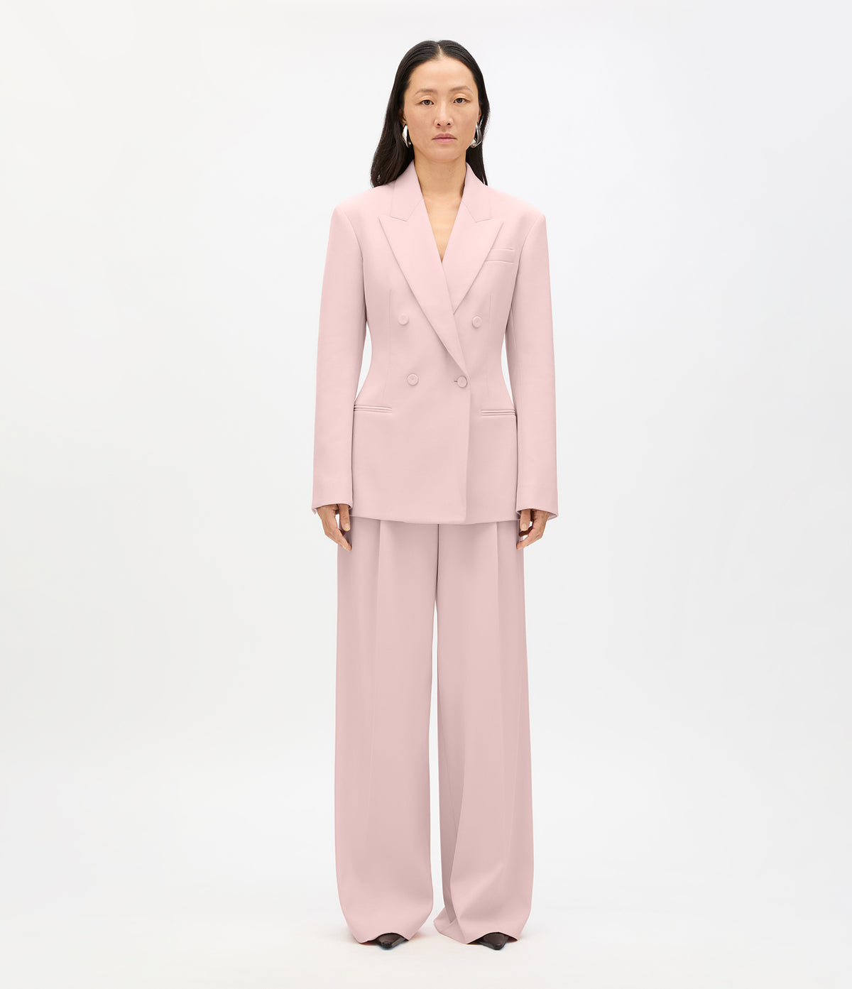Another Tomorrow Tailored Double Breasted Jacket in Lotus Pink – Wool Women's Jacket