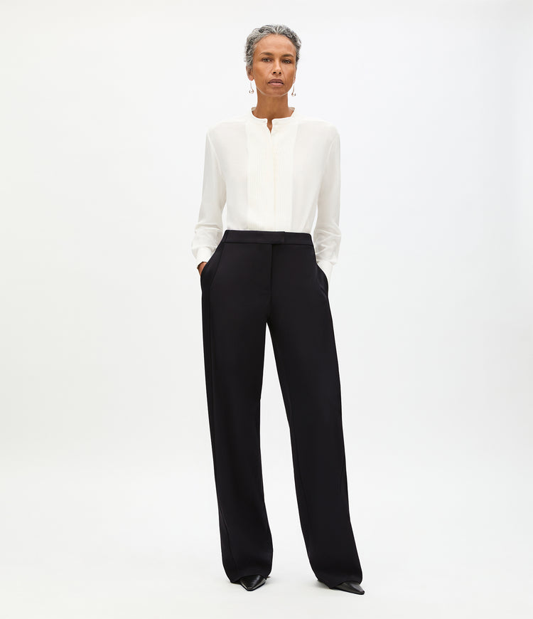 Another Tomorrow Tuxedo Trouser in Black – Wool Women's Trousers