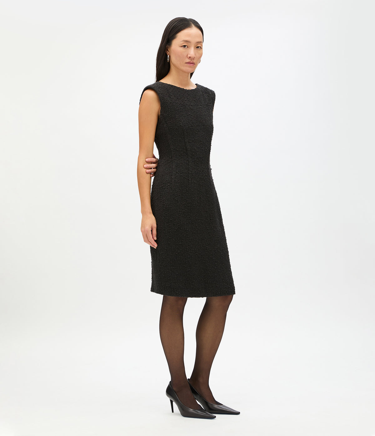 Another Tomorrow Tweed Dress in Black – Cotton Women's Dress
