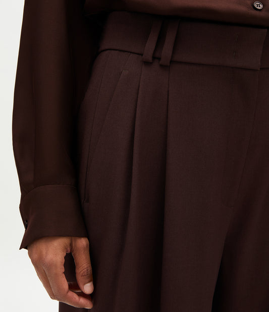 Another Tomorrow Twill Pleated Trouser in Dark Chocolate – Wool Women's Trousers