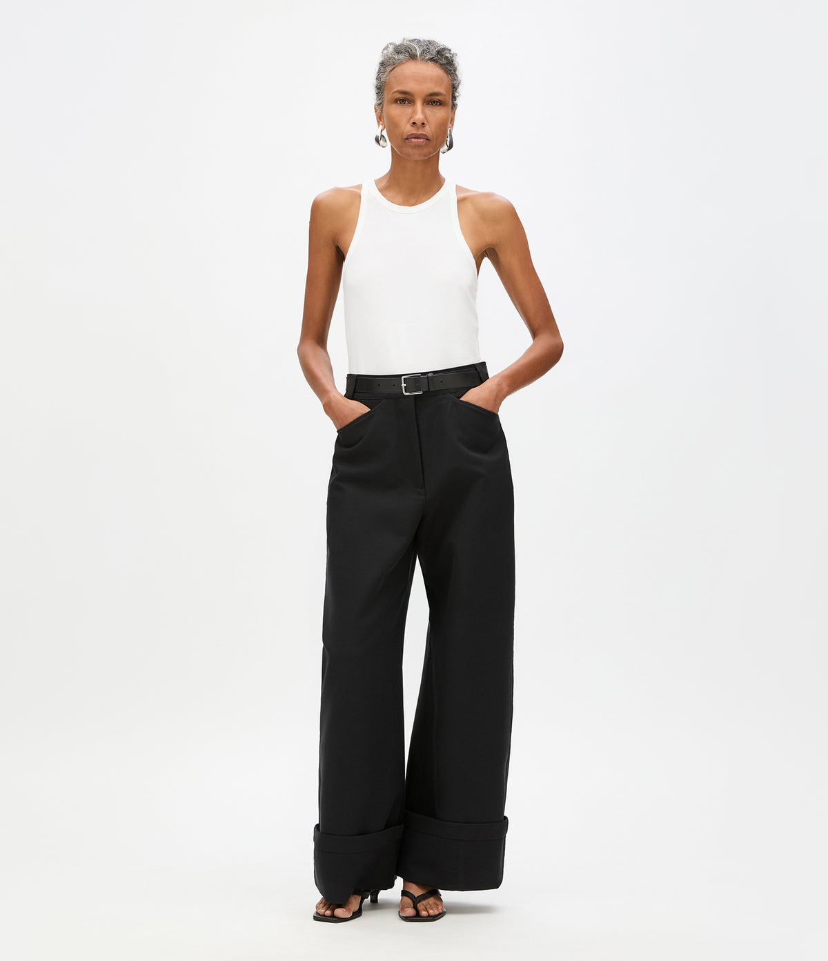 Another Tomorrow Wide Cuff Pant in Black – Cotton Women's Trousers