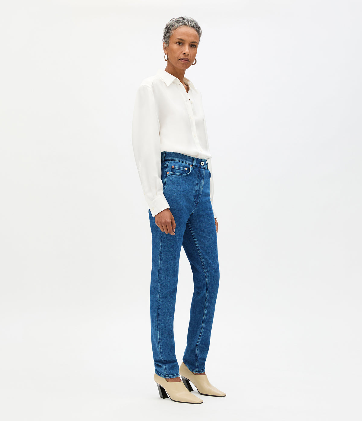 Another Tomorrow Slim Denim Pant in Rinsed – Denim Women's Trousers