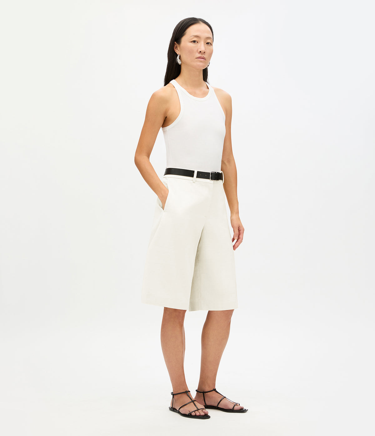 Another Tomorrow Bermuda Short in Off White – Cotton Women's Trousers