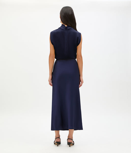Another Tomorrow Silk Draped Top in Indigo – Silk Women's Top