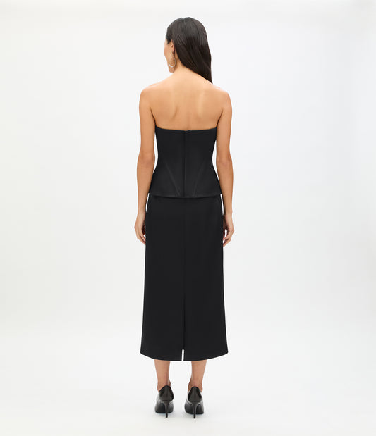 Another Tomorrow Architectural Bustier in Black – Satin Women's Top