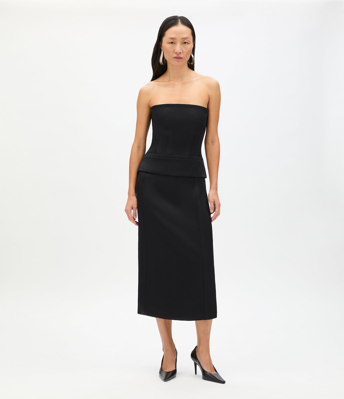 Another Tomorrow Architectural Bustier in Black – Satin Women's Top
