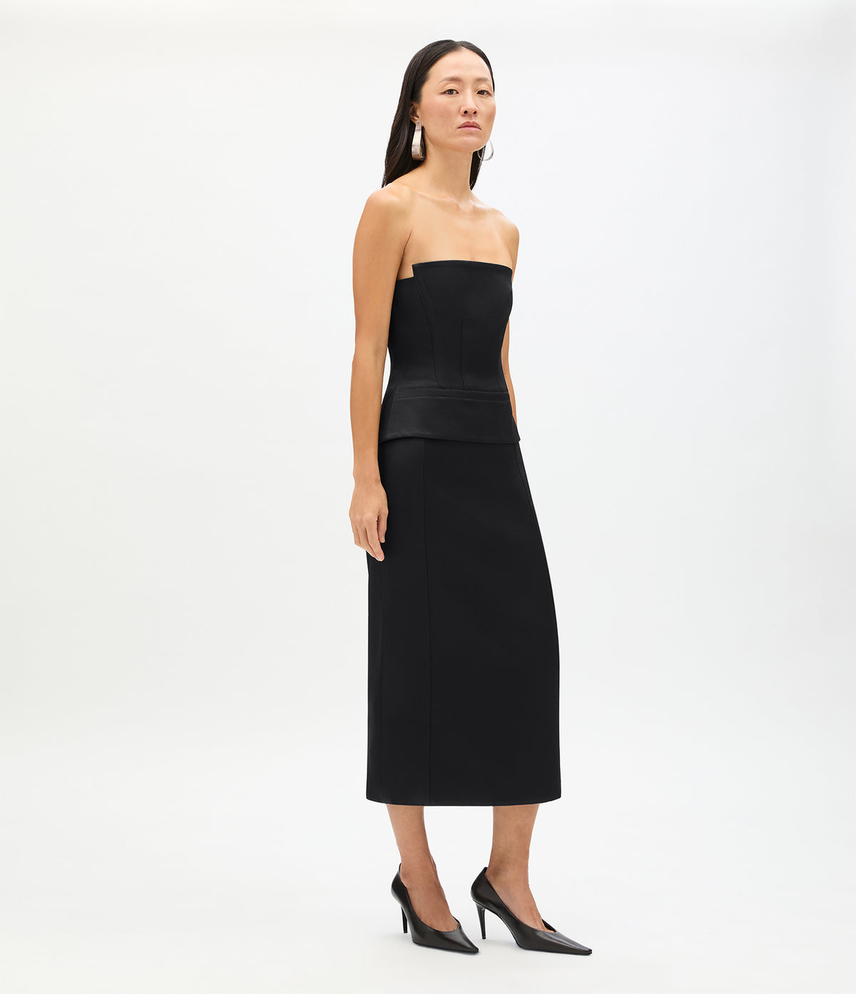 Another Tomorrow Architectural Bustier in Black – Satin Women's Top