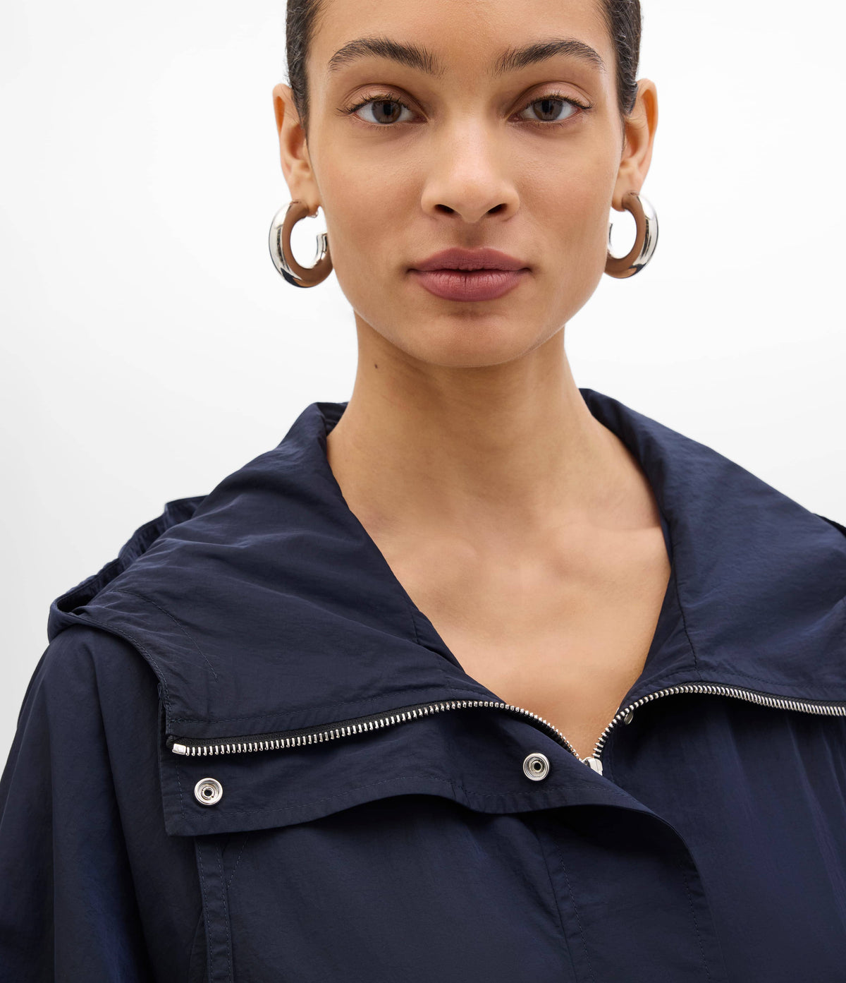 Another Tomorrow Recycled Nylon Anorak in Navy – Nylon Women's Outerwear