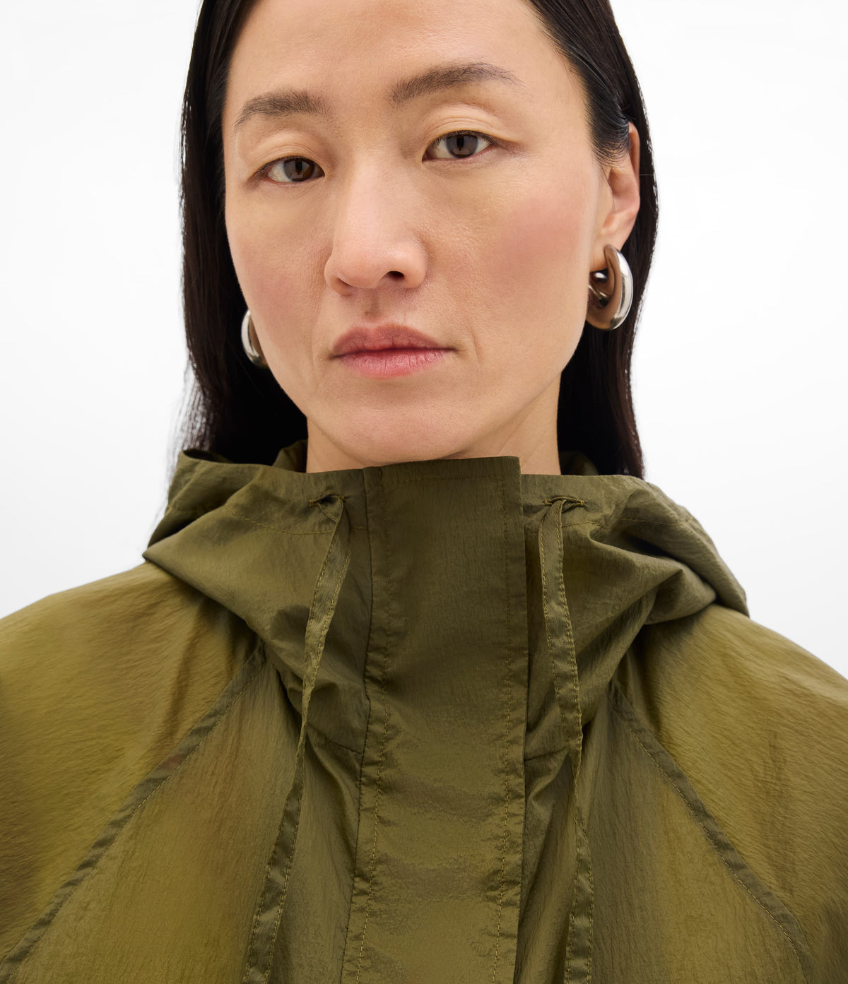 Another Tomorrow Recycled Nylon Anorak in Olive – Nylon Women's Outerwear