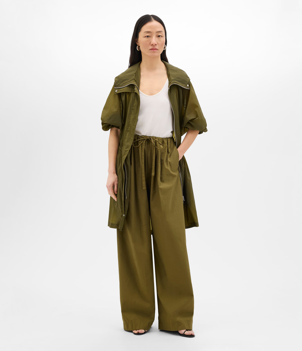 Another Tomorrow Recycled Nylon Anorak in Olive – Nylon Women's Outerwear