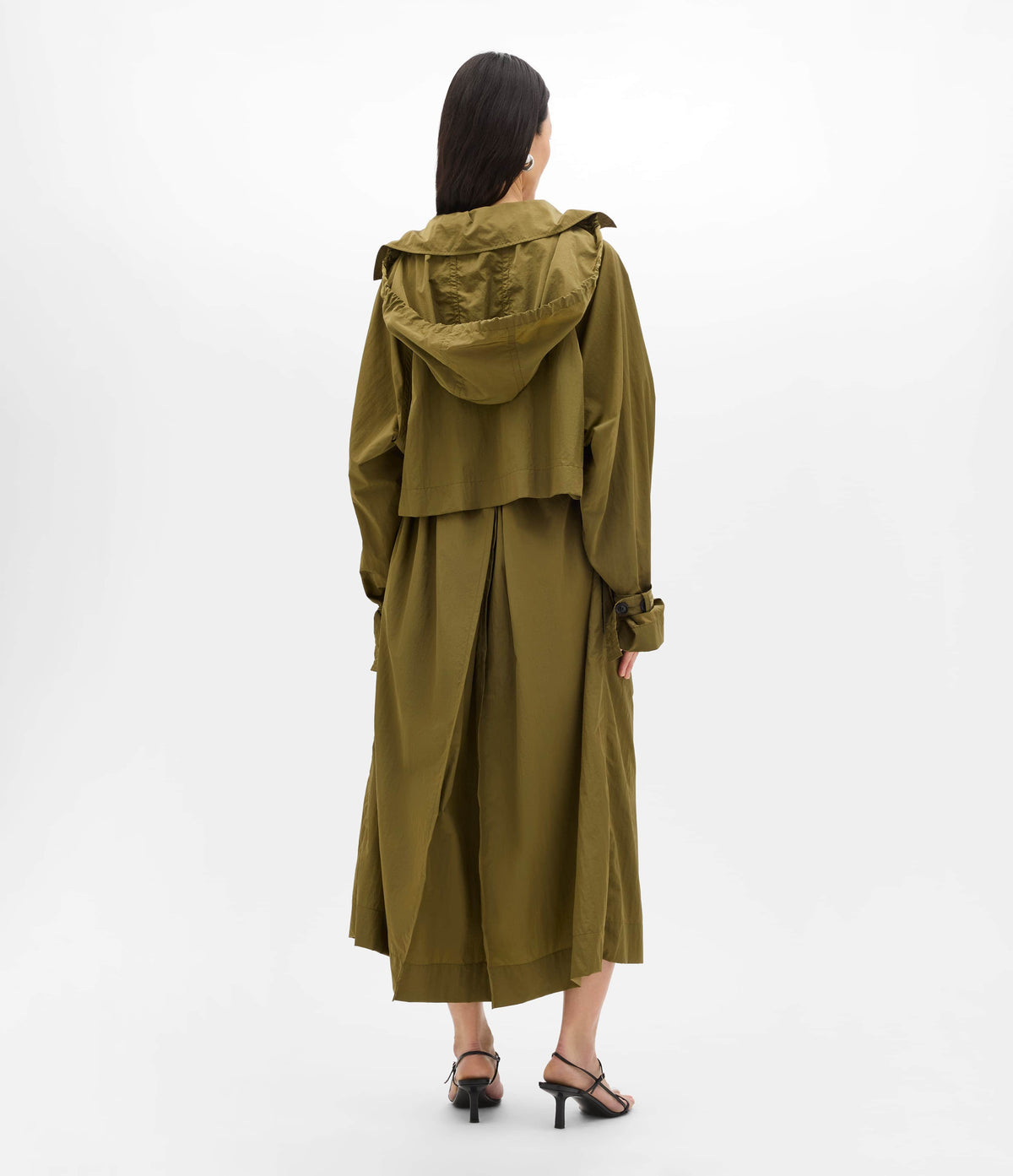 Another Tomorrow Recycled Nylon Trench in Olive – Nylon Women's Outerwear