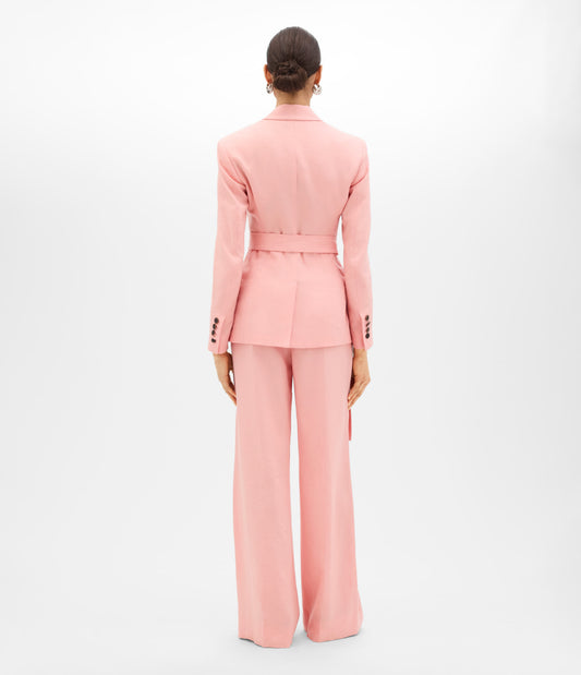 Another Tomorrow Double Breasted Fitted Jacket in Seashell Pink – Linen Women's Jacket