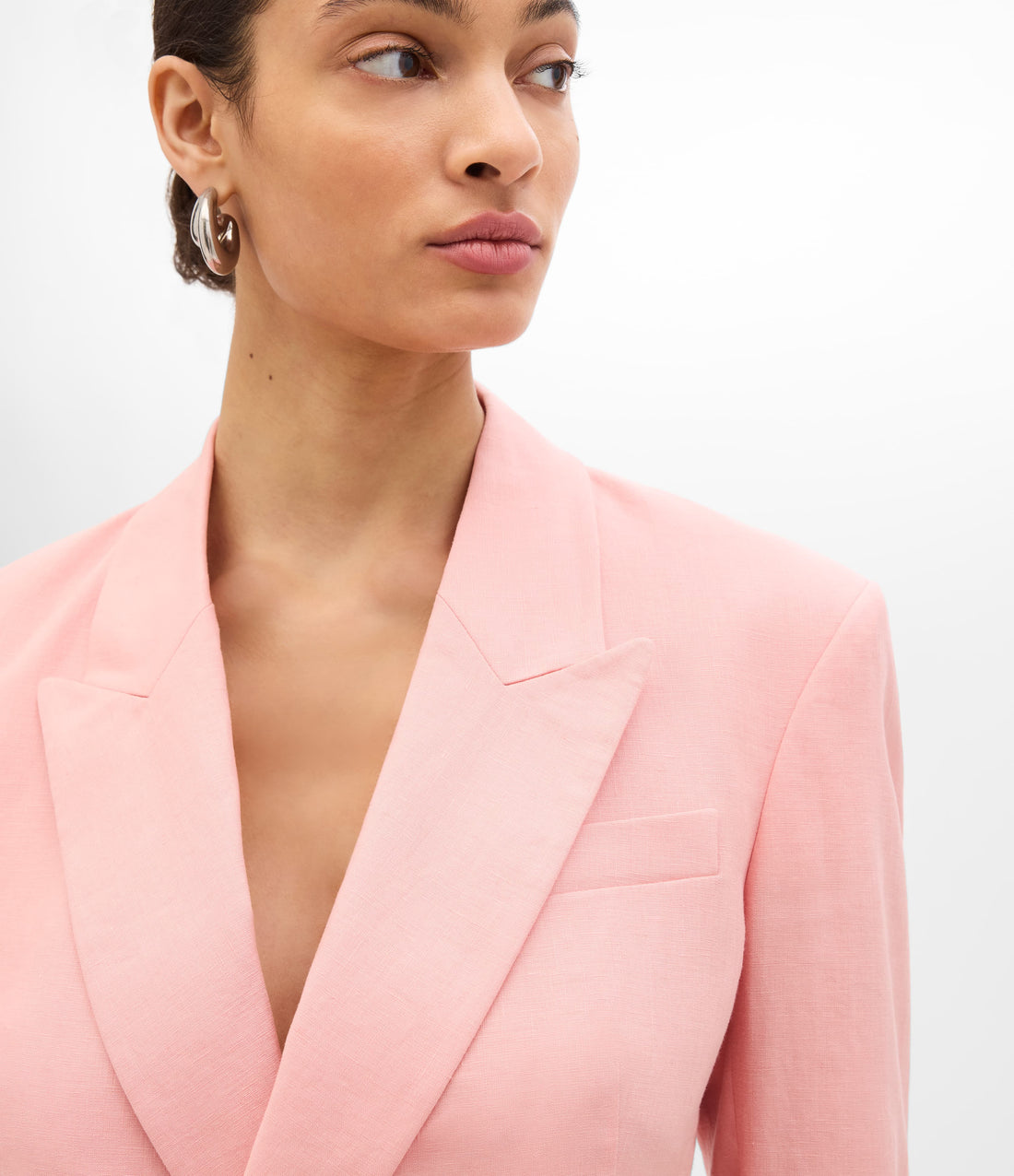 Another Tomorrow Double Breasted Fitted Jacket in Seashell Pink – Linen Women's Jacket
