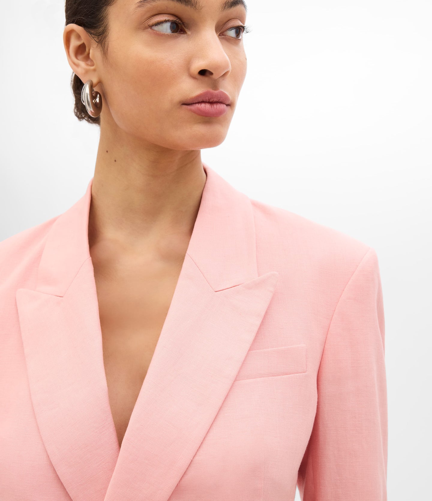 Another Tomorrow Double Breasted Fitted Jacket in Seashell Pink – Linen Women's Jacket