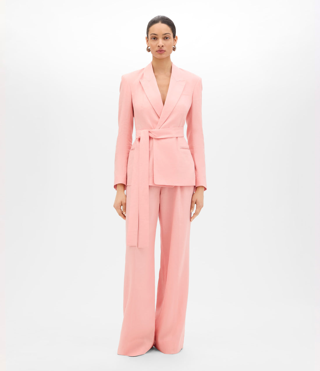 Another Tomorrow Double Breasted Fitted Jacket in Seashell Pink – Linen Women's Jacket