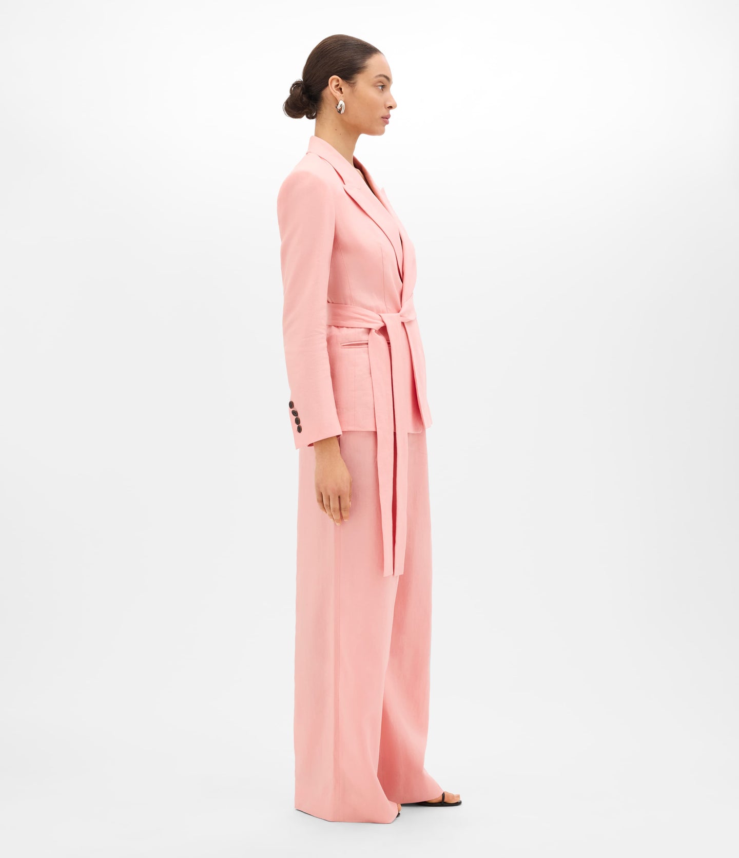 Another Tomorrow Double Breasted Fitted Jacket in Seashell Pink – Linen Women's Jacket