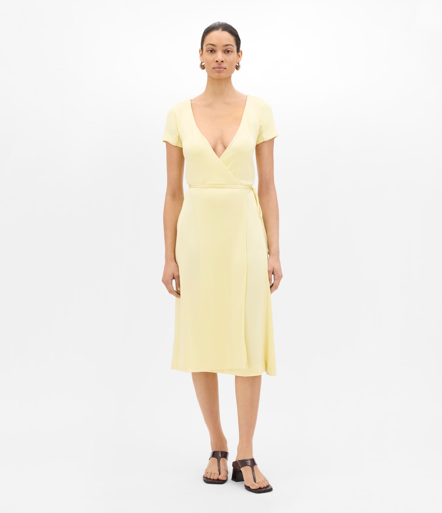 Another Tomorrow Fluid Wrap Dress in Honeysuckle – Viscose Women's Dress