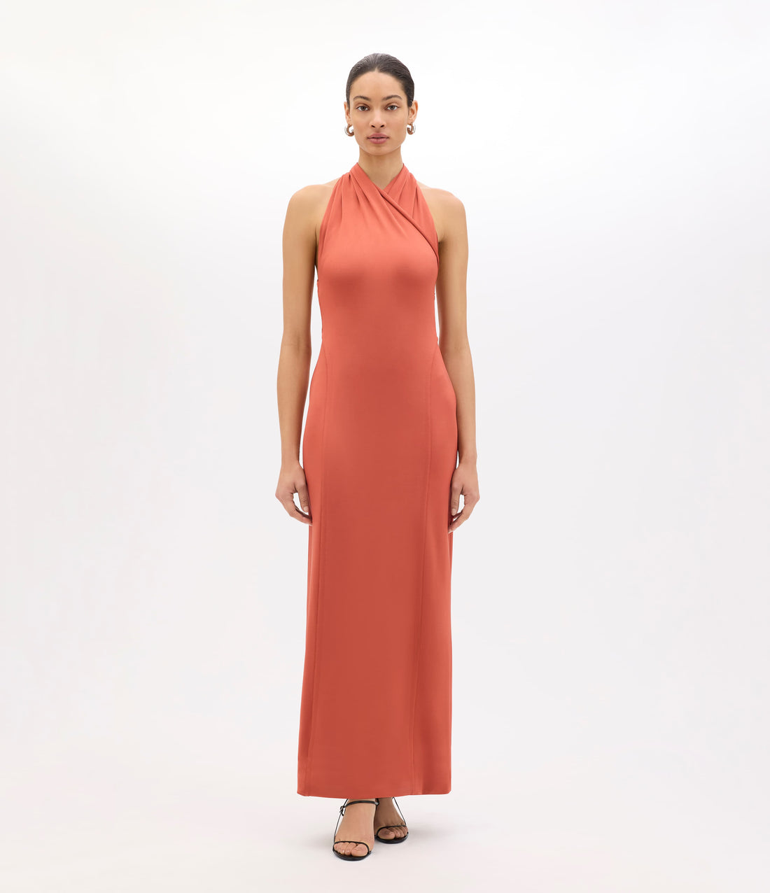 Another Tomorrow Gathered Halter Dress in Persimmon – Viscose Women's Dress