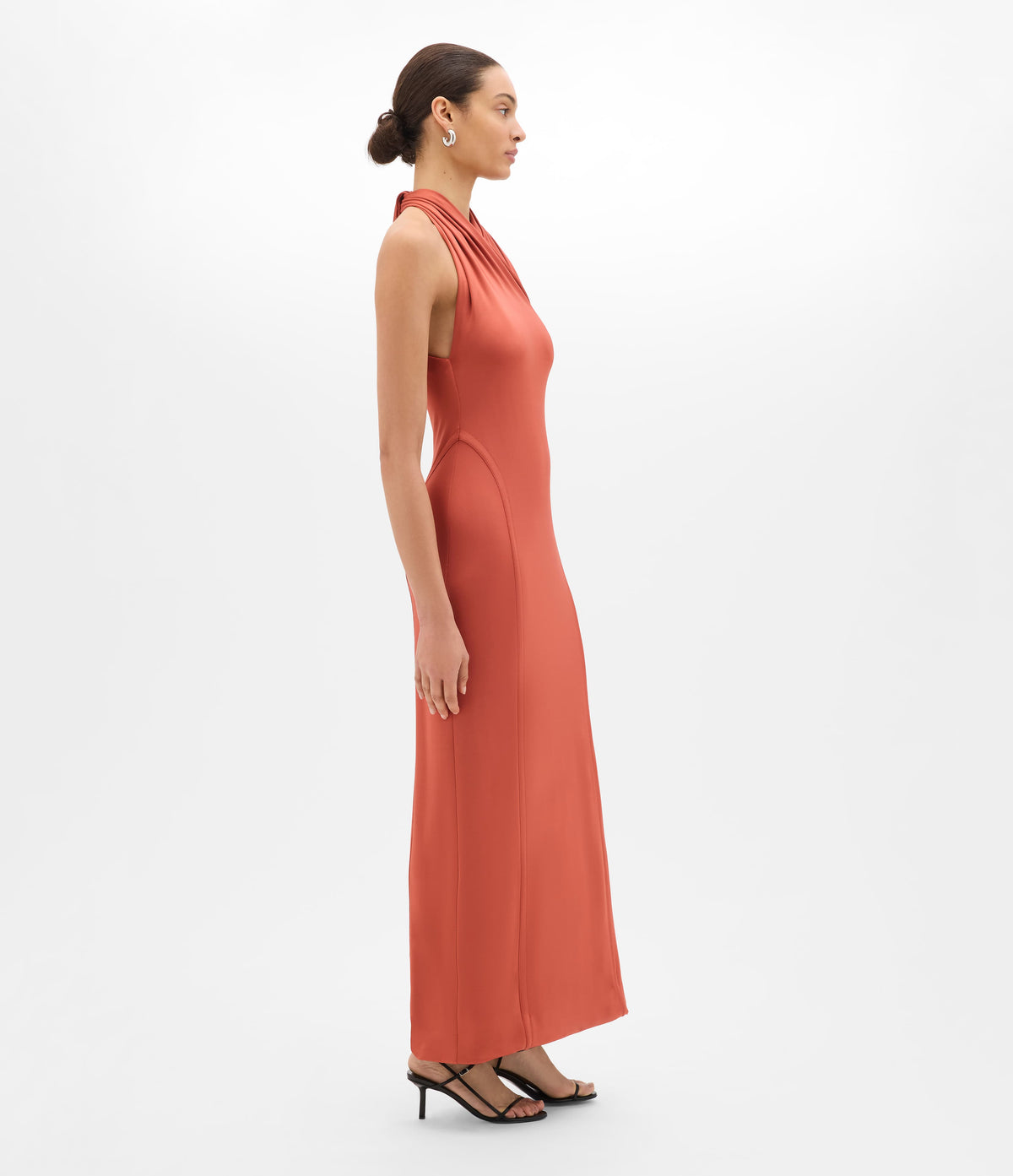 Another Tomorrow Gathered Halter Dress in Persimmon – Viscose Women's Dress