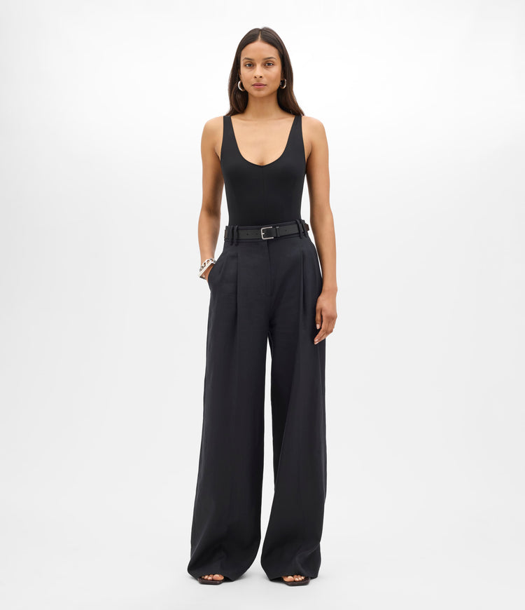 Another Tomorrow Linen Pleated Trouser in Black – Linen Women's Trousers