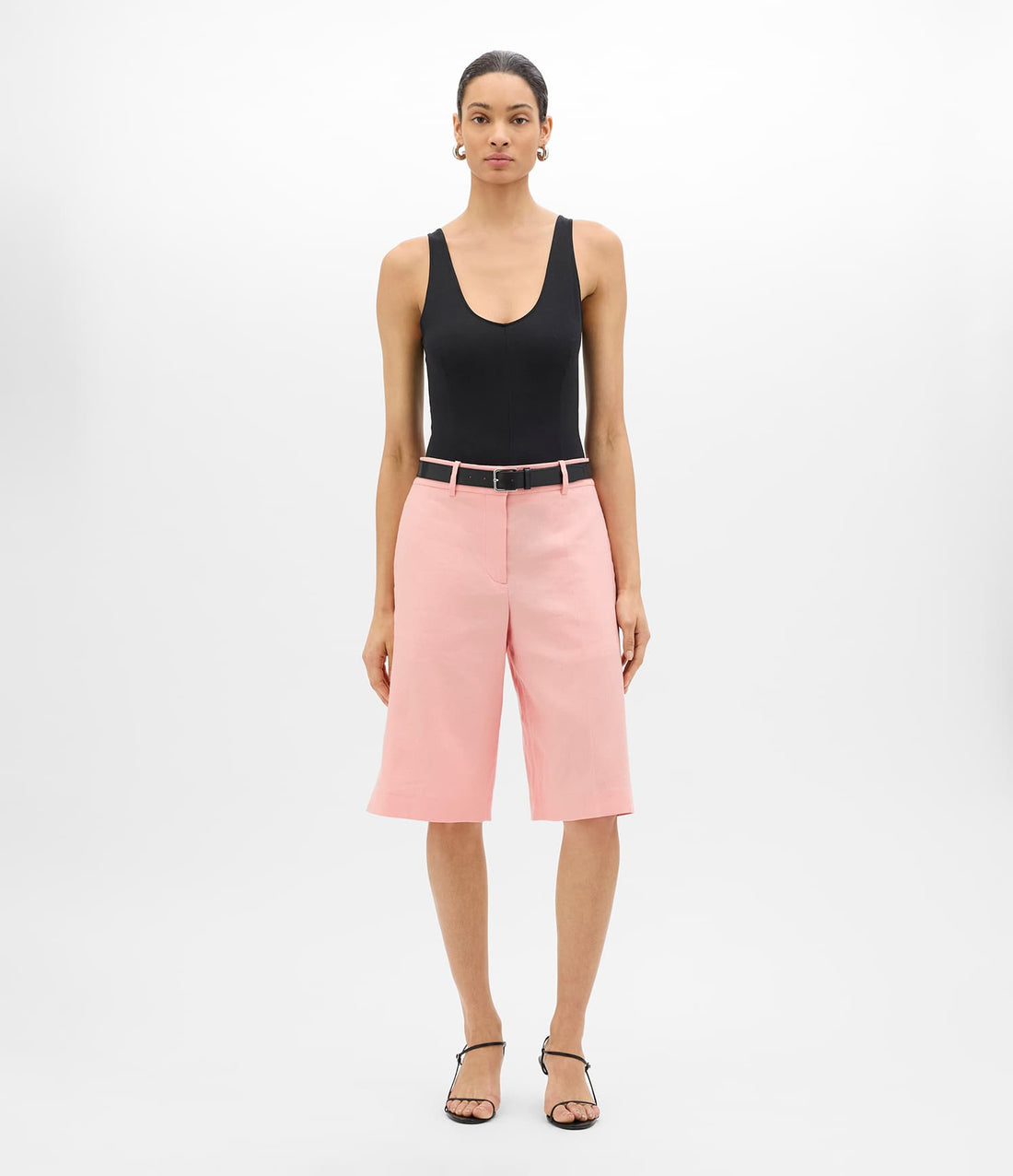Another Tomorrow Linen Bermuda Pant in Seashell Pink – Linen Women's Trousers