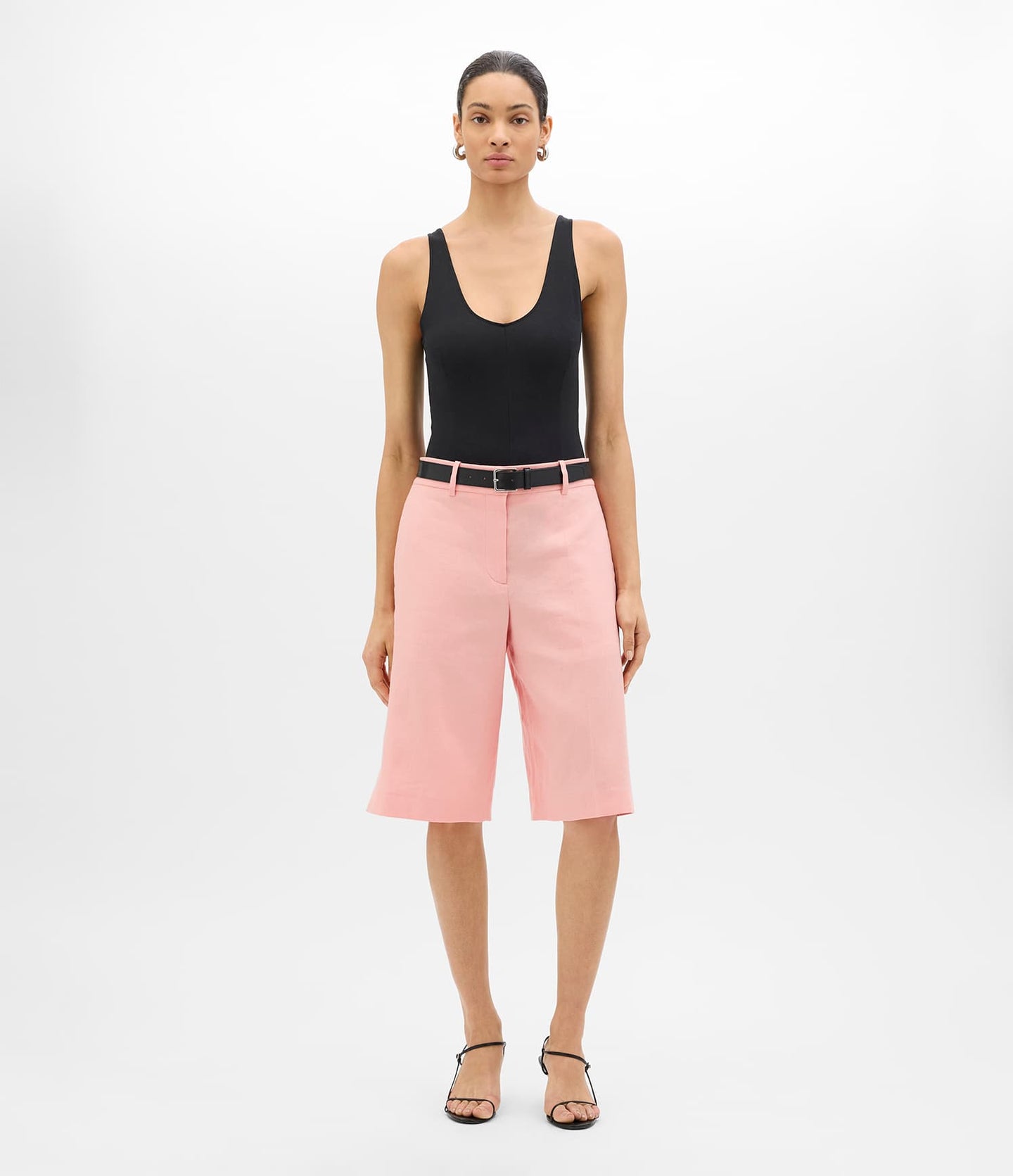 Another Tomorrow Linen Bermuda Pant in Seashell Pink – Linen Women's Trousers