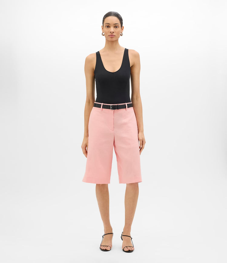 Another Tomorrow Linen Bermuda Pant in Seashell Pink – Linen Women's Trousers