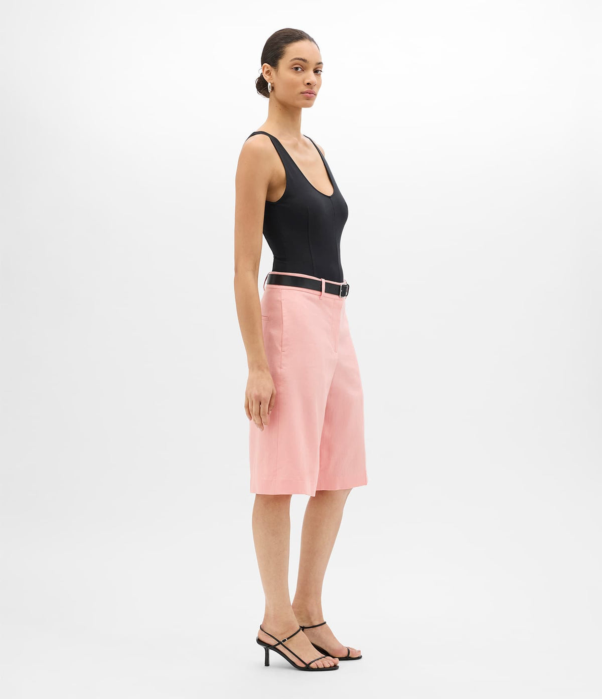 Another Tomorrow Linen Bermuda Pant in Seashell Pink – Linen Women's Trousers
