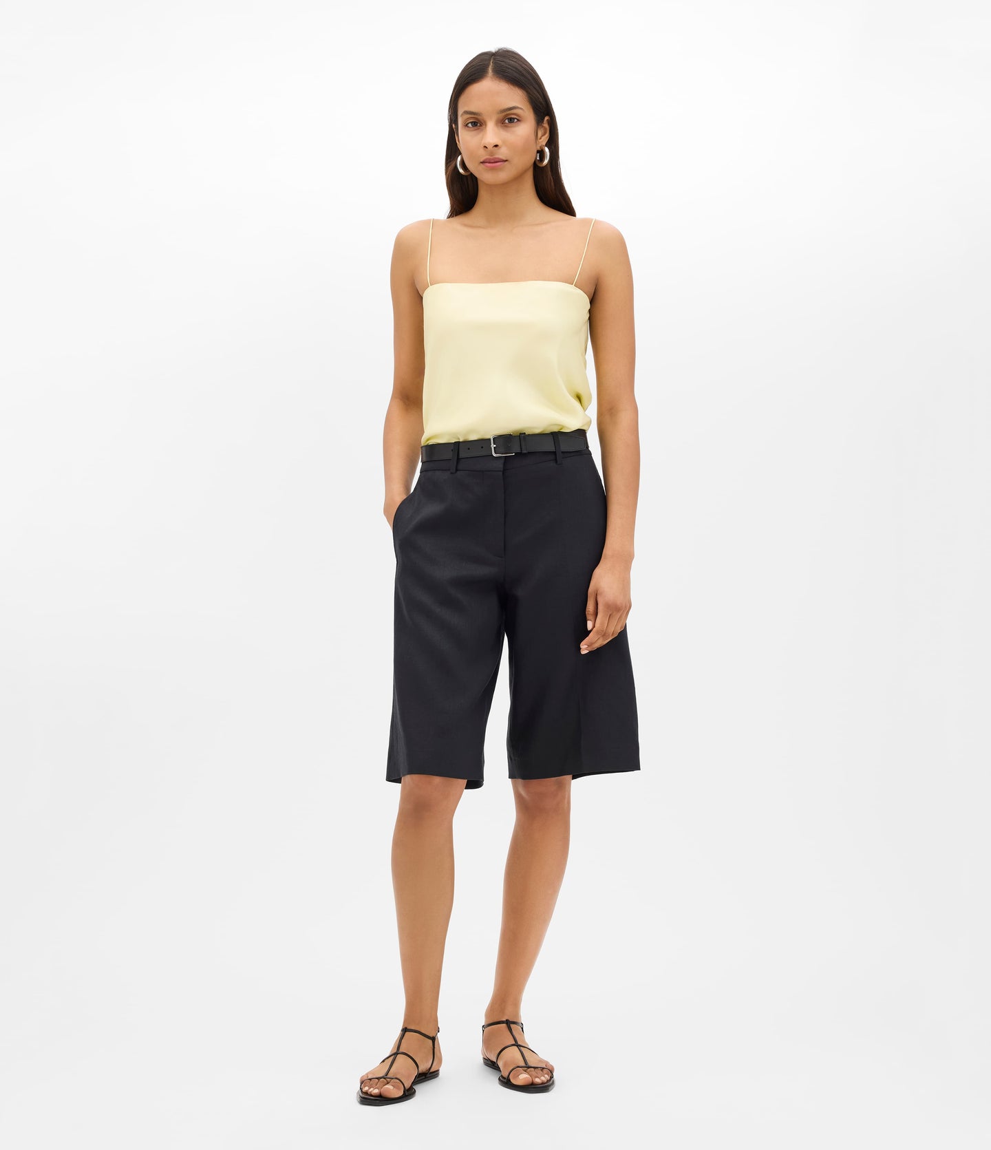 Another Tomorrow Linen Bermuda Pant in Black – Linen Women's Trousers
