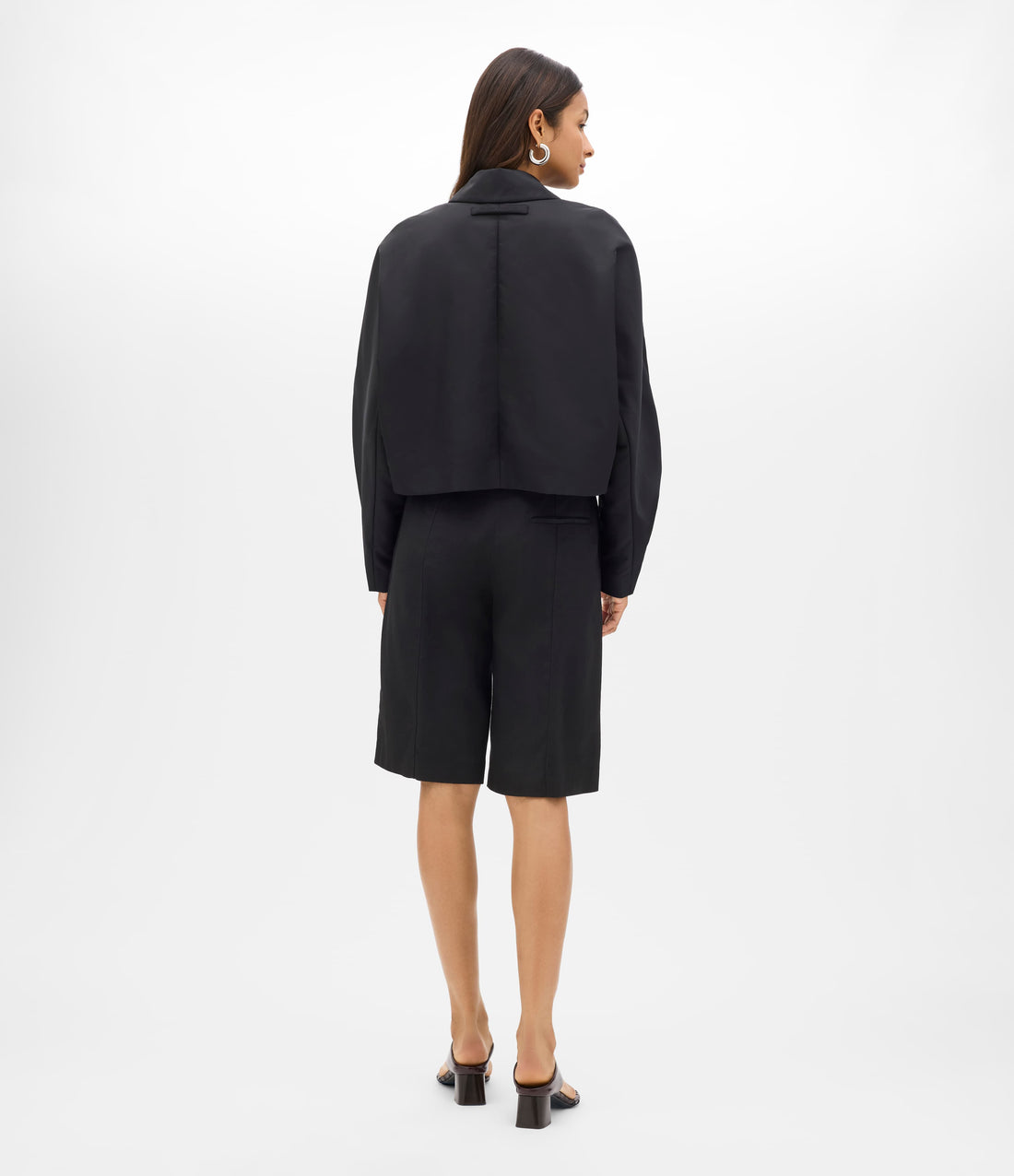 Another Tomorrow Short Balmacaan in Black – Nylon Women's Outerwear