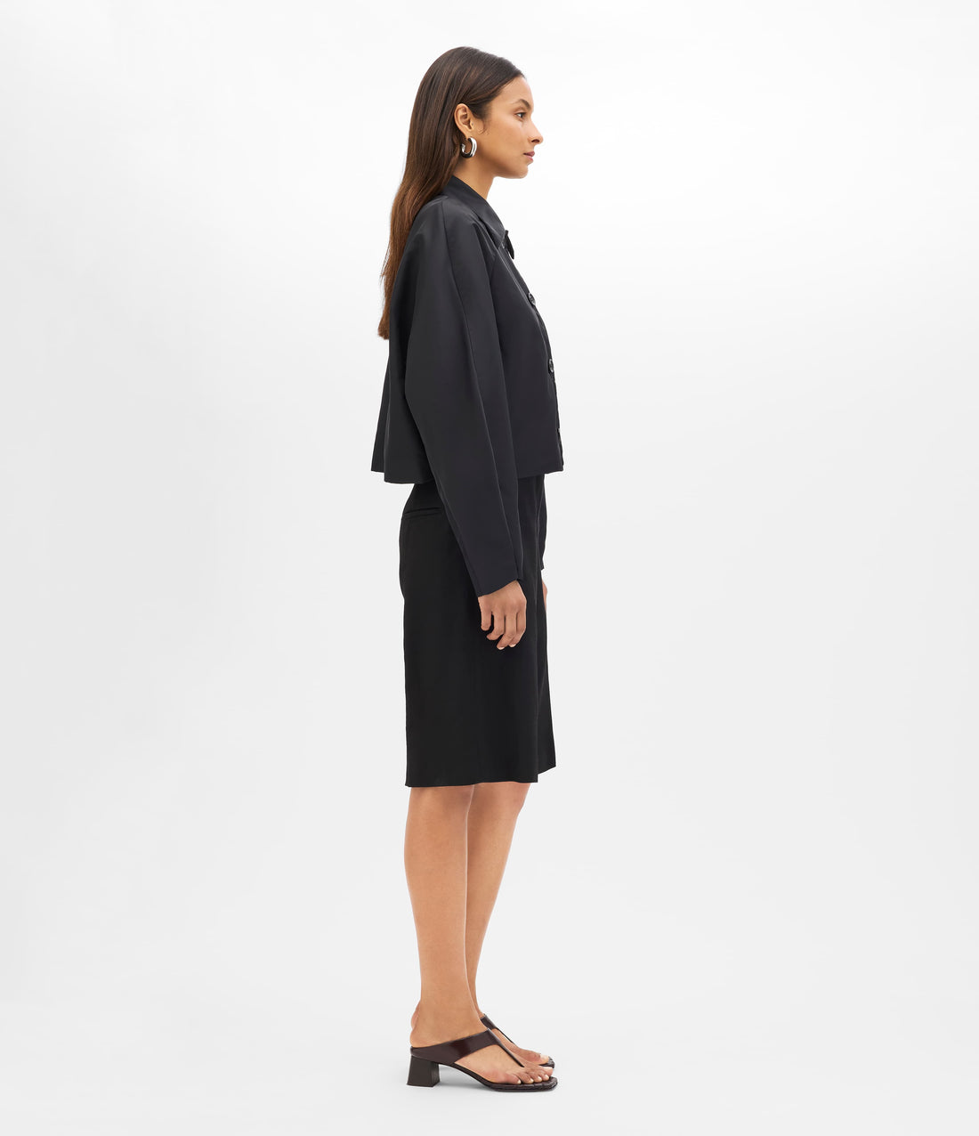 Another Tomorrow Short Balmacaan in Black – Nylon Women's Outerwear