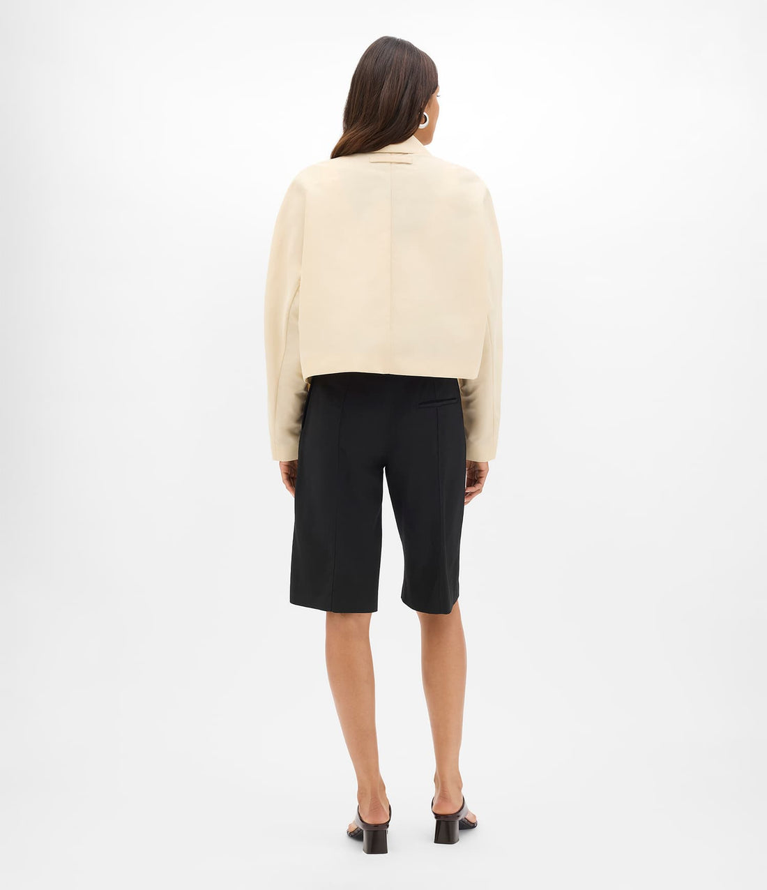 Another Tomorrow Short Balmacaan in Sand – Nylon Women's Outerwear