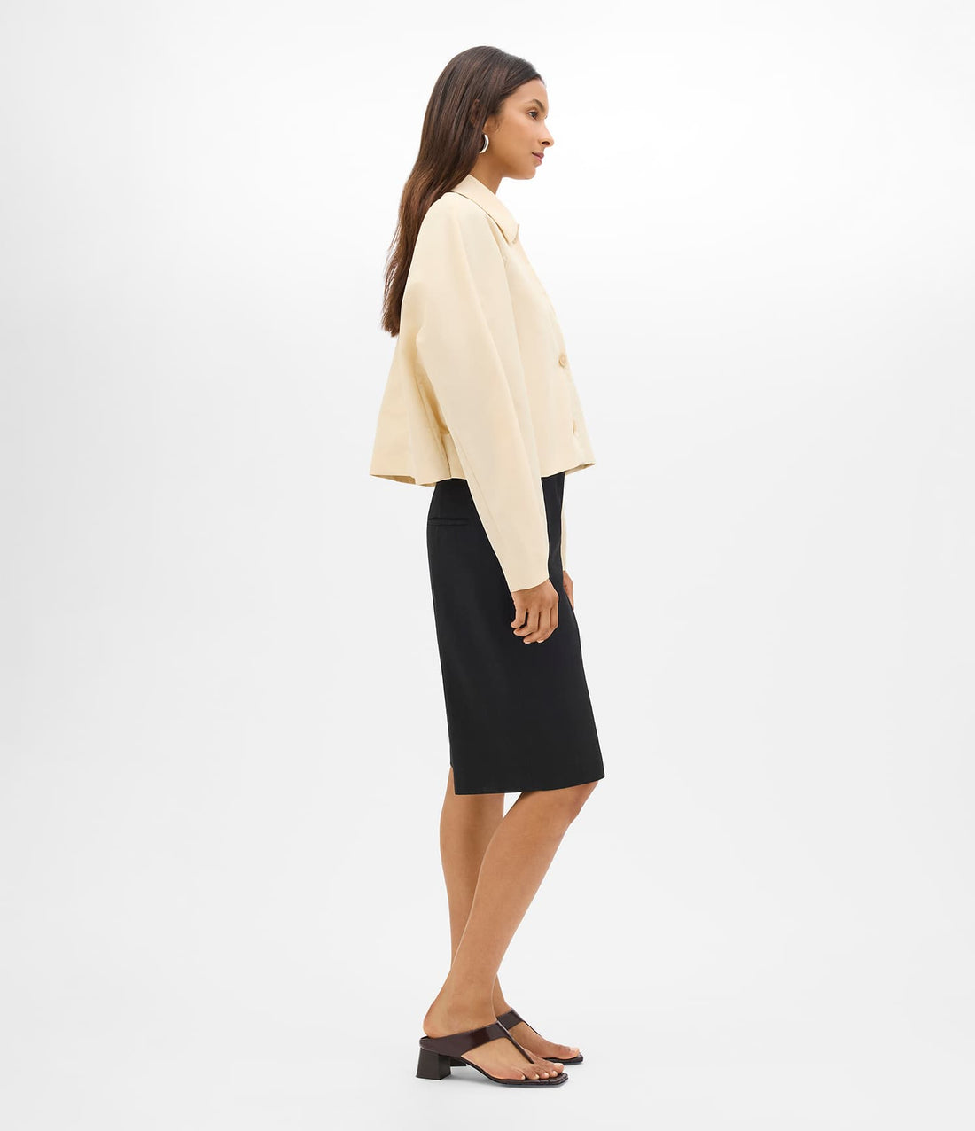 Another Tomorrow Short Balmacaan in Sand – Nylon Women's Outerwear