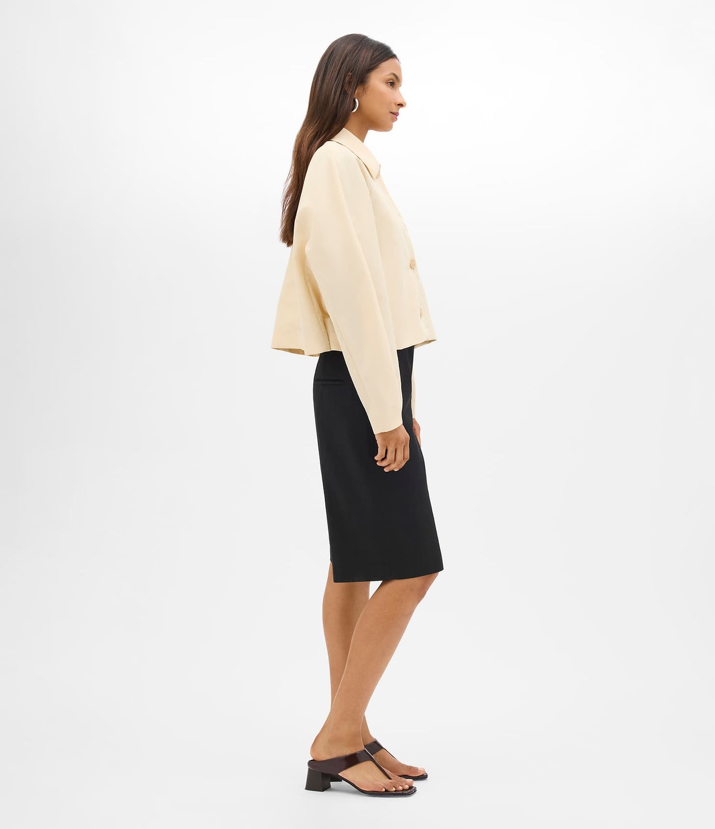 Another Tomorrow Short Balmacaan in Sand – Nylon Women's Outerwear